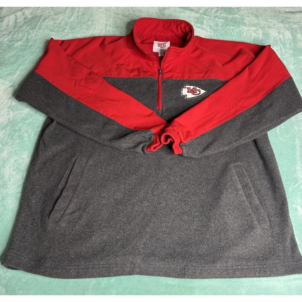 Kansas City Chiefs XL Red Grey 1/4 Zip Pullover Officially Licensed